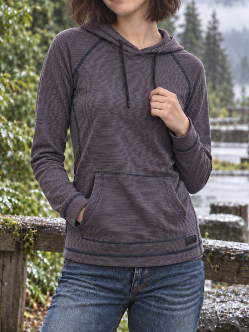 Abercrombie & Fitch Striped Pullover Hoodie XS Charcoal Mauve Cotton Blend